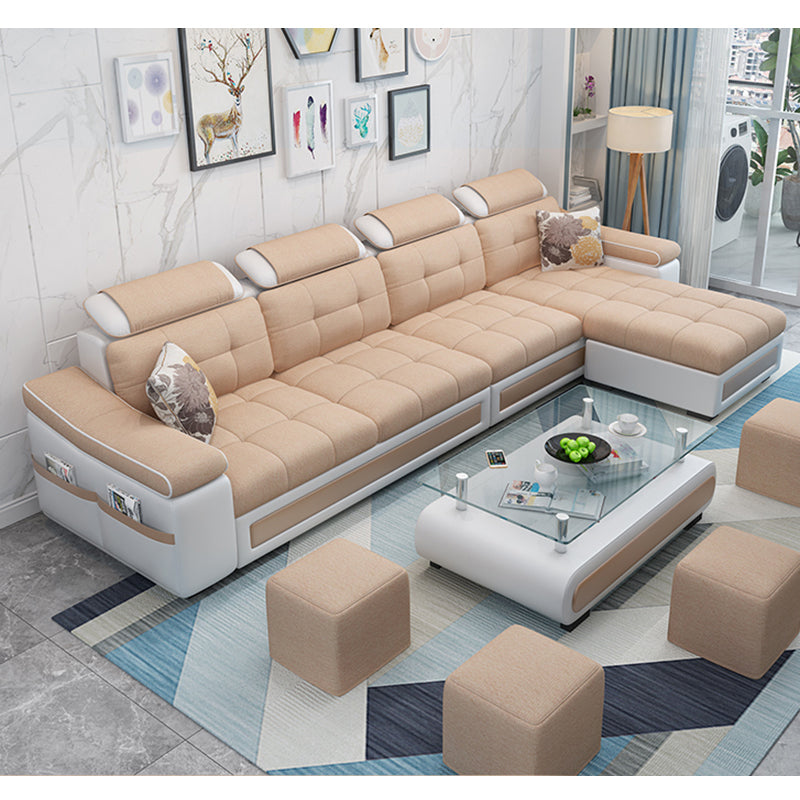 108.3"L √ó 57.09"W √ó 35.43"H Sloped Arms Sectional Slipcovered Sofa with Pocket Storage Beige Linen Blend Clearhalo 'furn' 'furn_sectionals' 'Furniture' 'furniture_sectionals' 'Living Room Furniture' 'Sectionals' 4919434