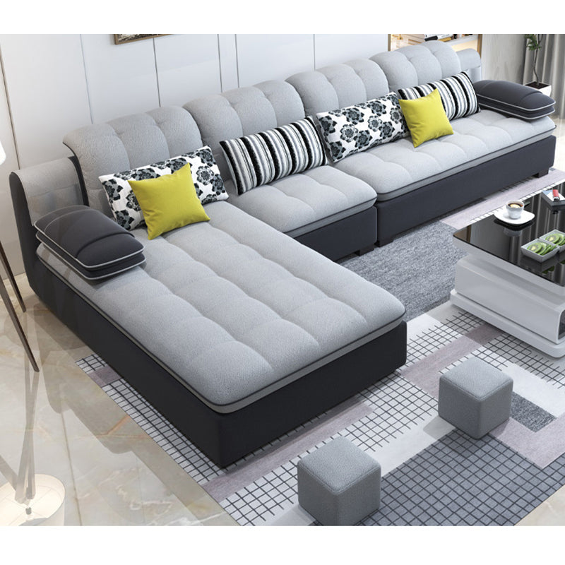 Scandinavian Light Gray Pillow Top Arm Sofa Slipcovered Sectional with Pocket Storage 127"L x 71"W x 33.5"H Linen Blend Clearhalo 'furn' 'furn_sectionals' 'Furniture' 'furniture_sectionals' 'Living Room Furniture' 'Sectionals' 4919439