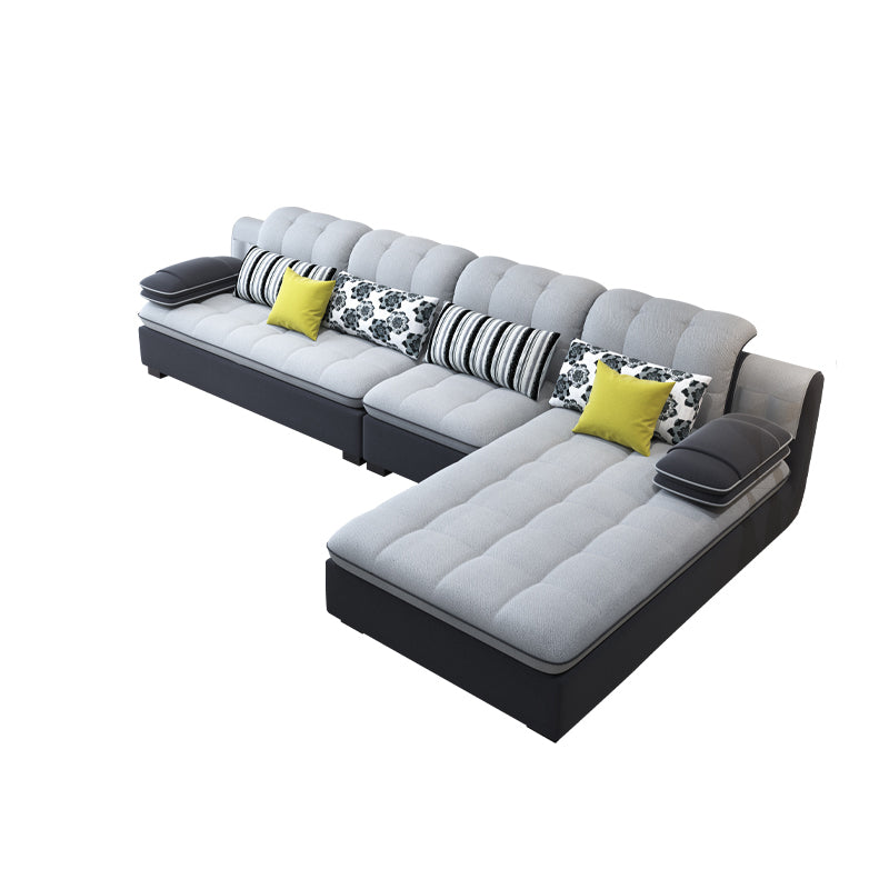 Scandinavian Light Gray Pillow Top Arm Sofa Slipcovered Sectional with Pocket Storage 127"L x 71"W x 33.5"H Faux Leather Clearhalo 'furn' 'furn_sectionals' 'Furniture' 'furniture_sectionals' 'Living Room Furniture' 'Sectionals' 4919440