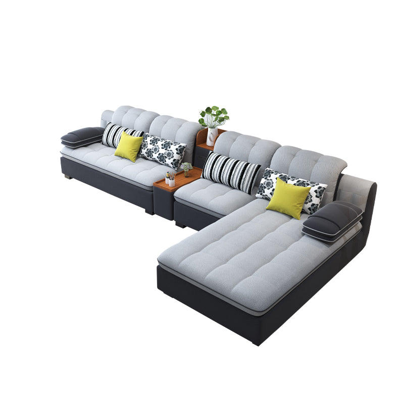 Scandinavian Light Gray Pillow Top Arm Sofa Slipcovered Sectional with Pocket Storage 142.5"L x 71"W x 33.5"H Linen Blend Clearhalo 'furn' 'furn_sectionals' 'Furniture' 'furniture_sectionals' 'Living Room Furniture' 'Sectionals' 4919441