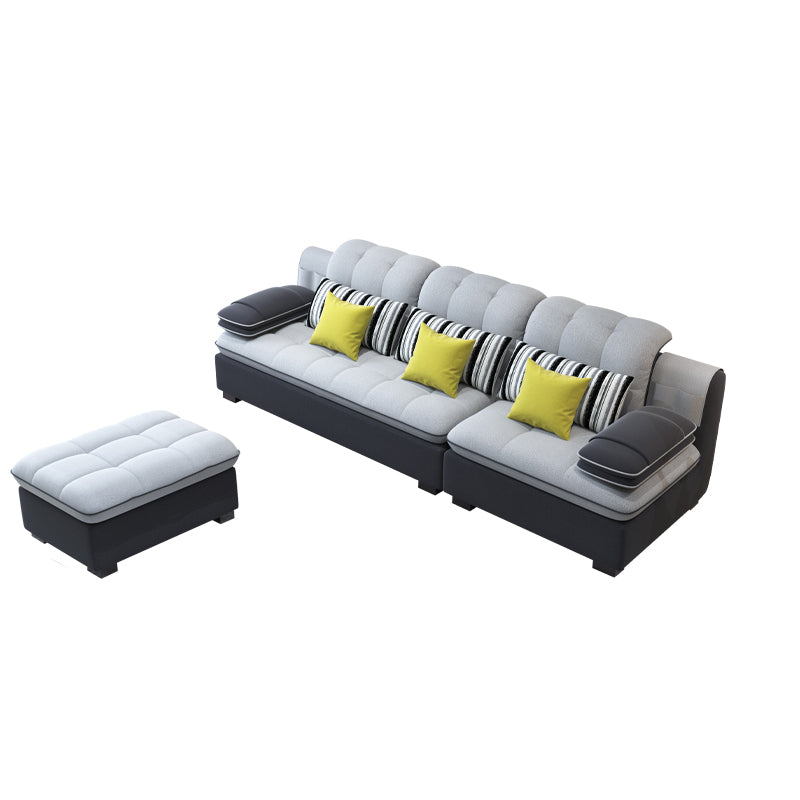 Scandinavian Light Gray Pillow Top Arm Sofa Slipcovered Sectional with Pocket Storage 106"L x 71"W x 33.5"H Clearhalo 'furn' 'furn_sectionals' 'Furniture' 'furniture_sectionals' 'Living Room Furniture' 'Sectionals' 4919444