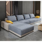 Scandinavian L-Shape Slipcovered Sofa and Chaise Pillow Back Cushions Sectional Sky Blue Clearhalo 'furn' 'furn_sectionals' 'Furniture' 'furniture_sectionals' 'Living Room Furniture' 'Sectionals' 4919460