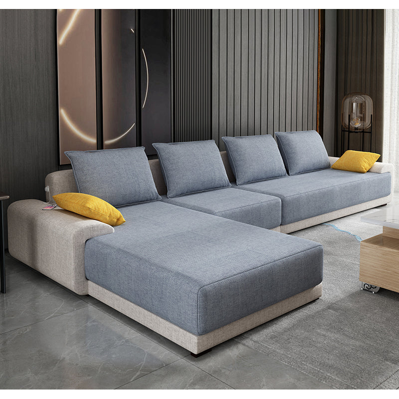 Scandinavian L-Shape Slipcovered Sofa and Chaise Pillow Back Cushions Sectional Sky Blue Clearhalo 'furn' 'furn_sectionals' 'Furniture' 'furniture_sectionals' 'Living Room Furniture' 'Sectionals' 4919460