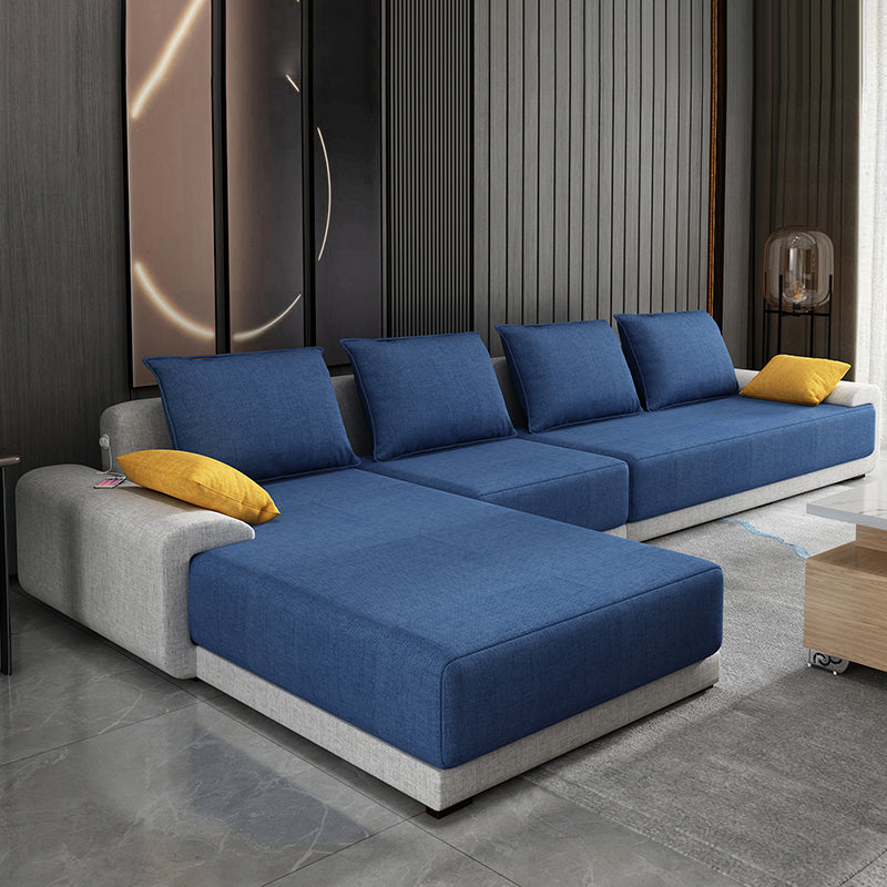 Scandinavian L-Shape Slipcovered Sofa and Chaise Pillow Back Cushions Sectional Dark Blue Clearhalo 'furn' 'furn_sectionals' 'Furniture' 'furniture_sectionals' 'Living Room Furniture' 'Sectionals' 4919462