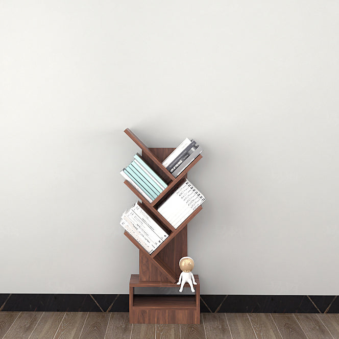 Modern Closed Back Bookshelf Manufactured Wood Vertical Bookcase for Home 14.6"L x 8.3"W x 38.1"H Walnut Clearhalo 'Bookcases' 'furn' 'furn_bookcases' 'Furniture' 'furniture_bookcases' 'Office Furniture' 4924202