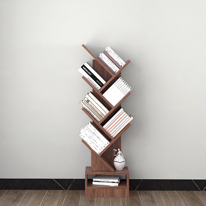 Modern Closed Back Bookshelf Manufactured Wood Vertical Bookcase for Home 14.6"L x 8.3"W x 48.1"H Walnut Clearhalo 'Bookcases' 'furn' 'furn_bookcases' 'Furniture' 'furniture_bookcases' 'Office Furniture' 4924204