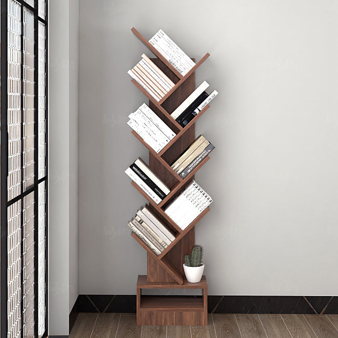 Modern Closed Back Bookshelf Manufactured Wood Vertical Bookcase for Home 14.6"L x 8.3"W x 58.1"H Walnut Clearhalo 'Bookcases' 'furn' 'furn_bookcases' 'Furniture' 'furniture_bookcases' 'Office Furniture' 4924206