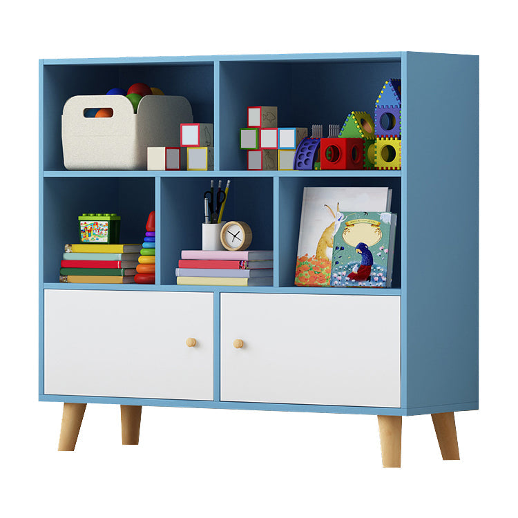 Wooden Shelf Bookcase Closed Back Bookshelf with Doors for Office 31.5"L x 9.4"W x 42.1"H Blue-White Clearhalo 'Bookcases' 'furn' 'furn_bookcases' 'Furniture' 'furniture_bookcases' 'Office Furniture' 4924314