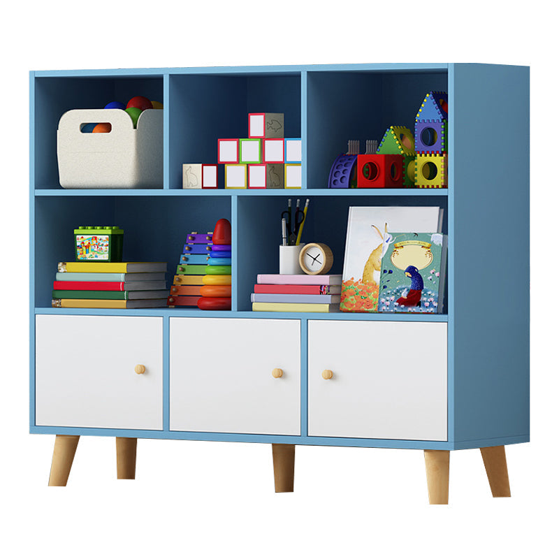 Wooden Shelf Bookcase Closed Back Bookshelf with Doors for Office 39.4"L x 9.4"W x 42.1"H Blue-White Clearhalo 'Bookcases' 'furn' 'furn_bookcases' 'Furniture' 'furniture_bookcases' 'Office Furniture' 4924317