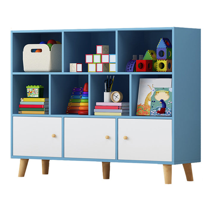 Wooden Shelf Bookcase Closed Back Bookshelf with Doors for Office 47.2"L x 9.4"W x 42.1"H Blue-White Clearhalo 'Bookcases' 'furn' 'furn_bookcases' 'Furniture' 'furniture_bookcases' 'Office Furniture' 4924318