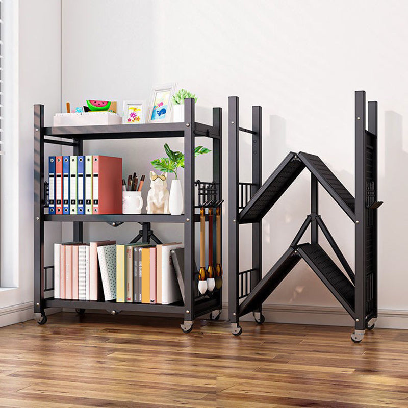 Foldable Bookcase Open Back Bookshelf with Casters for Study Room Office 28.3"L x 14.6"W x 33.5"H Black Clearhalo 'Bookcases' 'furn' 'furn_bookcases' 'Furniture' 'furniture_bookcases' 'Office Furniture' 4924395