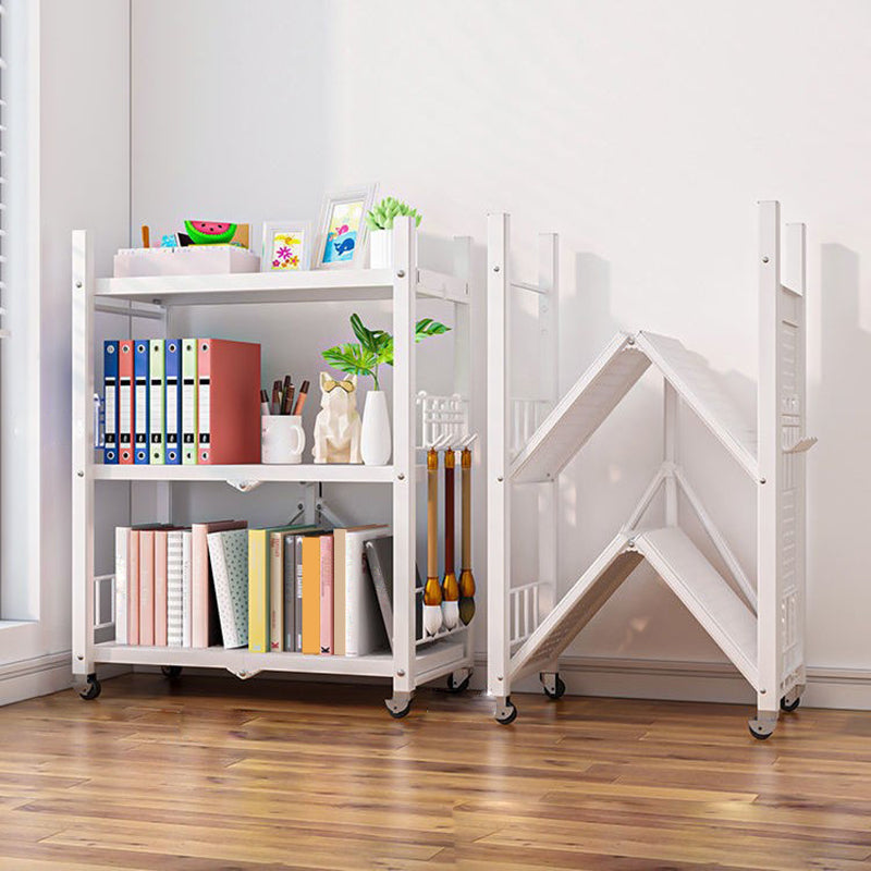 Foldable Bookcase Open Back Bookshelf with Casters for Study Room Office 28.3"L x 14.6"W x 33.5"H White Clearhalo 'Bookcases' 'furn' 'furn_bookcases' 'Furniture' 'furniture_bookcases' 'Office Furniture' 4924397