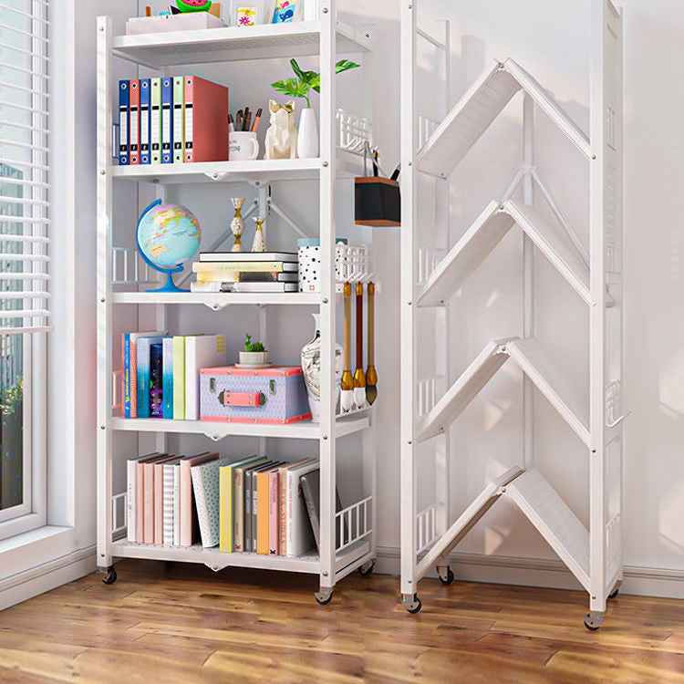 Foldable Bookcase Open Back Bookshelf with Casters for Study Room Office 28.3"L x 14.6"W x 63.8"H White Clearhalo 'Bookcases' 'furn' 'furn_bookcases' 'Furniture' 'furniture_bookcases' 'Office Furniture' 4924403