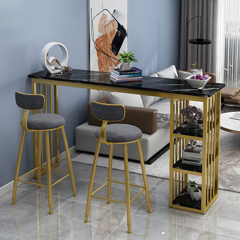 Rectangle Bar Dining Table Contemporary Bar Table with Sled Base in Gold 63"L x 15.7"W x 41.3"H Black Without Chairs Clearhalo 'Bar Furniture' 'Bar Tables' 'bar_tables' 'furn' 'furn_bar_tables' 'Furniture' 'furniture_bar_tables' 'Kitchen & Dining Furniture' 4925917