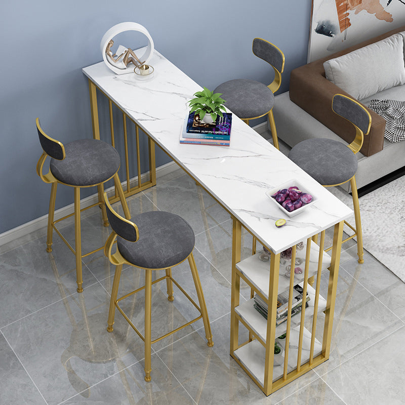 Rectangle Bar Dining Table Contemporary Bar Table with Sled Base in Gold 47.2"L x 15.7"W x 41.3"H White Without Chairs Clearhalo 'Bar Furniture' 'Bar Tables' 'bar_tables' 'furn' 'furn_bar_tables' 'Furniture' 'furniture_bar_tables' 'Kitchen & Dining Furniture' 4925918