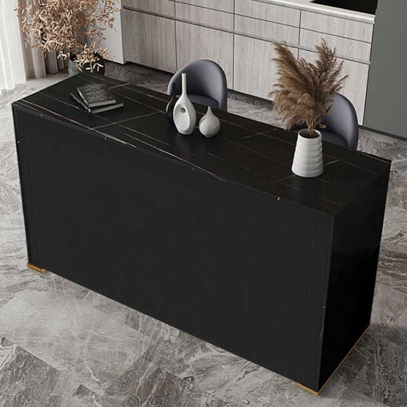 Contemporary Dining Sintered Stone Table Rectangle Bar Counter Table for Home 63"L x 15.7"W x 41.3"H Black Without Chairs Clearhalo 'Bar Furniture' 'Bar Tables' 'bar_tables' 'furn' 'furn_bar_tables' 'Furniture' 'furniture_bar_tables' 'Kitchen & Dining Furniture' 4925953