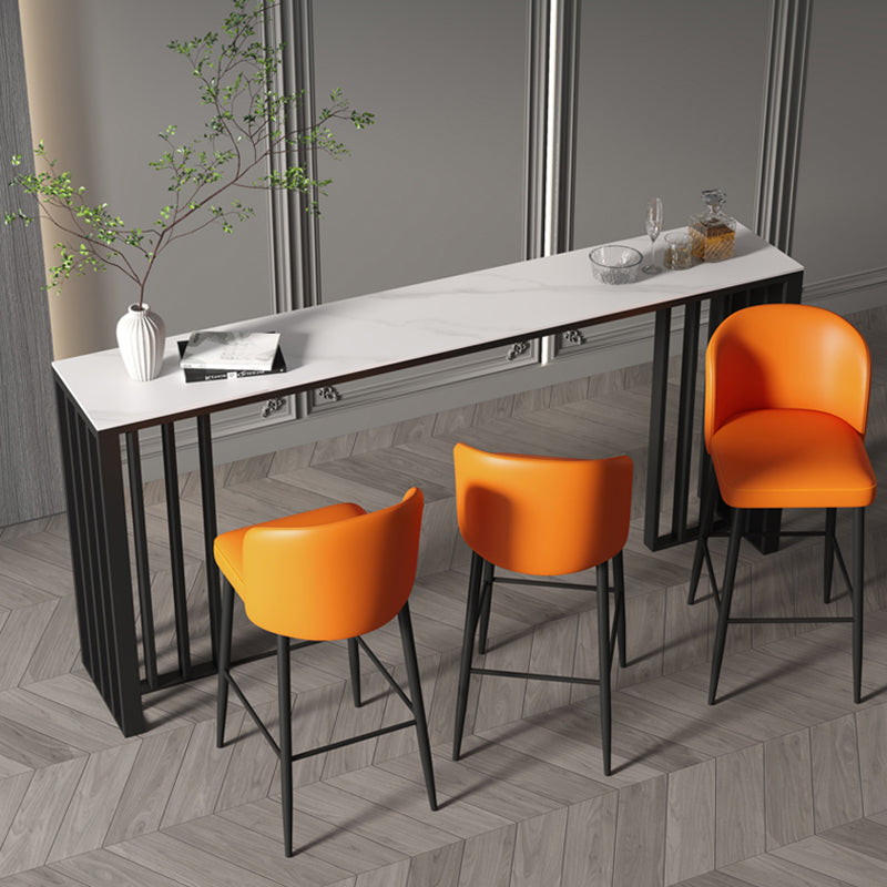 Contemporary Style Sintered Stone Table Rectangle Bar Counter Table for Home 78.7"L x 15.7"W x 41.3"H White Without Chairs Clearhalo 'Bar Furniture' 'Bar Tables' 'bar_tables' 'furn' 'furn_bar_tables' 'Furniture' 'furniture_bar_tables' 'Kitchen & Dining Furniture' 4925965