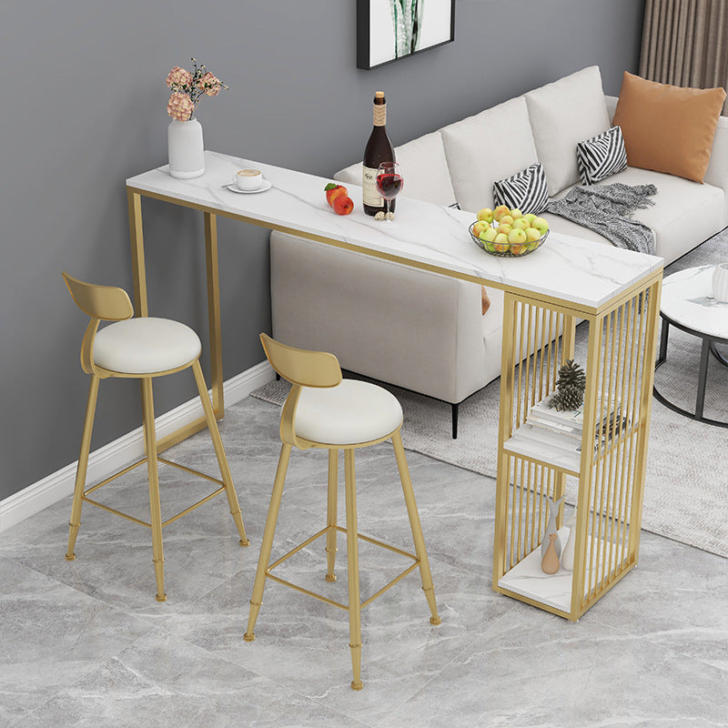 Contemporary Sintered Stone Table Rectangle Bar Counter Table for Home 55.1"L x 15.7"W x 41.3"H Gold Without Chairs Clearhalo 'Bar Furniture' 'Bar Tables' 'bar_tables' 'furn' 'furn_bar_tables' 'Furniture' 'furniture_bar_tables' 'Kitchen & Dining Furniture' 4925985
