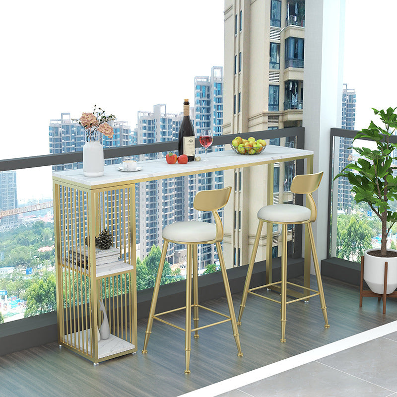 Contemporary Sintered Stone Table Rectangle Bar Counter Table for Home 63"L x 15.7"W x 41.3"H Gold Without Chairs Clearhalo 'Bar Furniture' 'Bar Tables' 'bar_tables' 'furn' 'furn_bar_tables' 'Furniture' 'furniture_bar_tables' 'Kitchen & Dining Furniture' 4925986