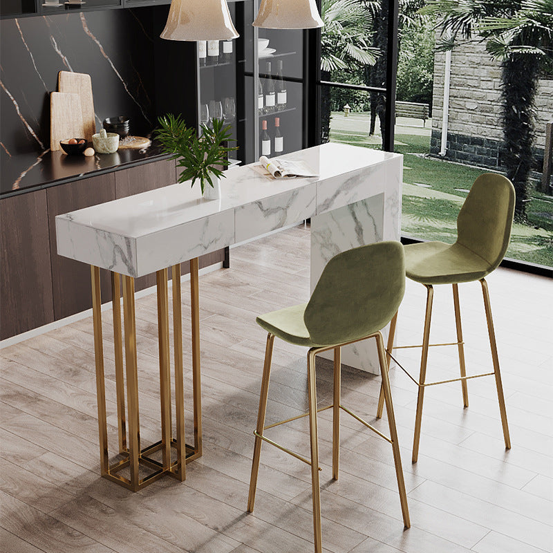 Nordic Sintered Stone Table Rectangle Bar Counter Table for Home White 63"L x 15.7"W x 39.4"H Clearhalo 'Bar Furniture' 'Bar Tables' 'bar_tables' 'Furniture' 'furniture_bar_tables' 'Kitchen & Dining Furniture' 4926001