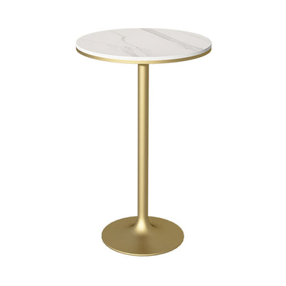 Stone Bar Dining Table Modern Round Bar Table with Pedestal Base for Dining Room 19.7"L x 19.7"W x 29.5"H Gold Without Chairs Clearhalo 'Bar Furniture' 'Bar Tables' 'bar_tables' 'furn' 'furn_bar_tables' 'Furniture' 'furniture_bar_tables' 'Kitchen & Dining Furniture' 4926100