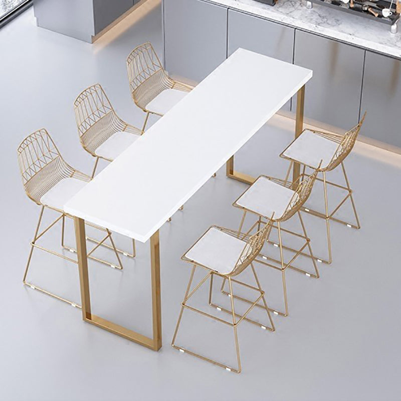 Pine Wood Bar Dining Table Glam Rectangle Bar Table with Double Pedestal for Dining Room 86.6"L x 15.7"W x 41.3"H Without Chairs Clearhalo 'Bar Furniture' 'Bar Tables' 'bar_tables' 'furn' 'furn_bar_tables' 'Furniture' 'furniture_bar_tables' 'Kitchen & Dining Furniture' 4926170