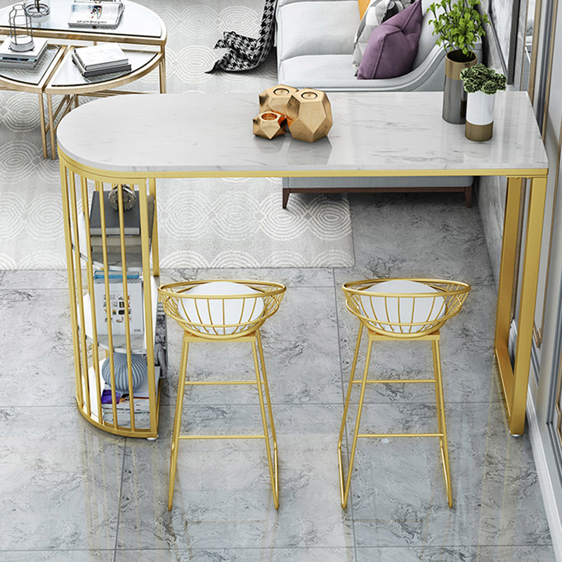 Stone Bar Dining Table Glam Bar Table with Double Pedestal for Kitchen Dining Room Free Form Without Chairs Clearhalo 'Bar Furniture' 'Bar Tables' 'bar_tables' 'furn' 'furn_bar_tables' 'Furniture' 'furniture_bar_tables' 'Kitchen & Dining Furniture' 4926189