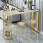 Stone Bar Dining Table Glam Bar Table with Double Pedestal for Kitchen Dining Room 70.9"L x 15.7"W x 41.3"H Rectangular Without Chairs Clearhalo 'Bar Furniture' 'Bar Tables' 'bar_tables' 'furn' 'furn_bar_tables' 'Furniture' 'furniture_bar_tables' 'Kitchen & Dining Furniture' 4926191