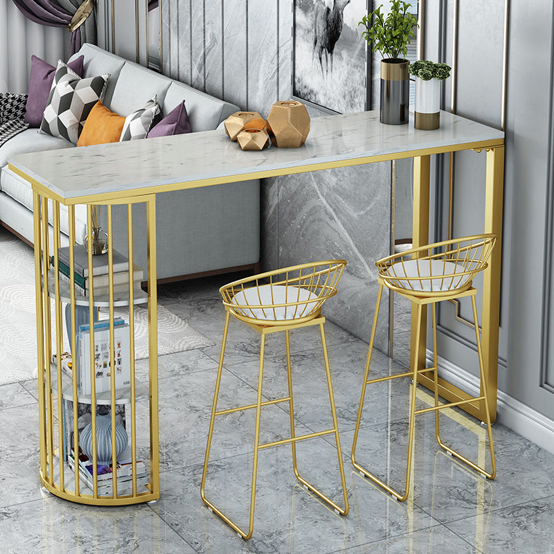 Stone Bar Dining Table Glam Bar Table with Double Pedestal for Kitchen Dining Room 70.9"L x 15.7"W x 41.3"H Rectangular Without Chairs Clearhalo 'Bar Furniture' 'Bar Tables' 'bar_tables' 'furn' 'furn_bar_tables' 'Furniture' 'furniture_bar_tables' 'Kitchen & Dining Furniture' 4926191