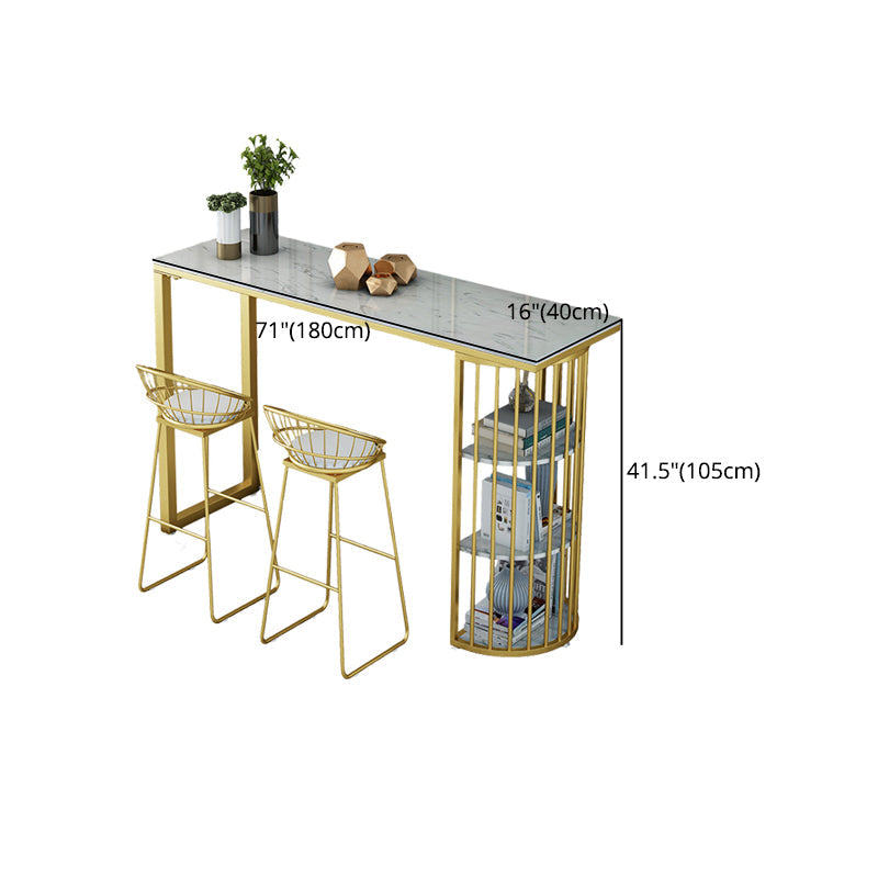 Stone Bar Dining Table Glam Bar Table with Double Pedestal for Kitchen Dining Room Clearhalo 'Bar Furniture' 'Bar Tables' 'bar_tables' 'furn' 'furn_bar_tables' 'Furniture' 'furniture_bar_tables' 'Kitchen & Dining Furniture' 4926204