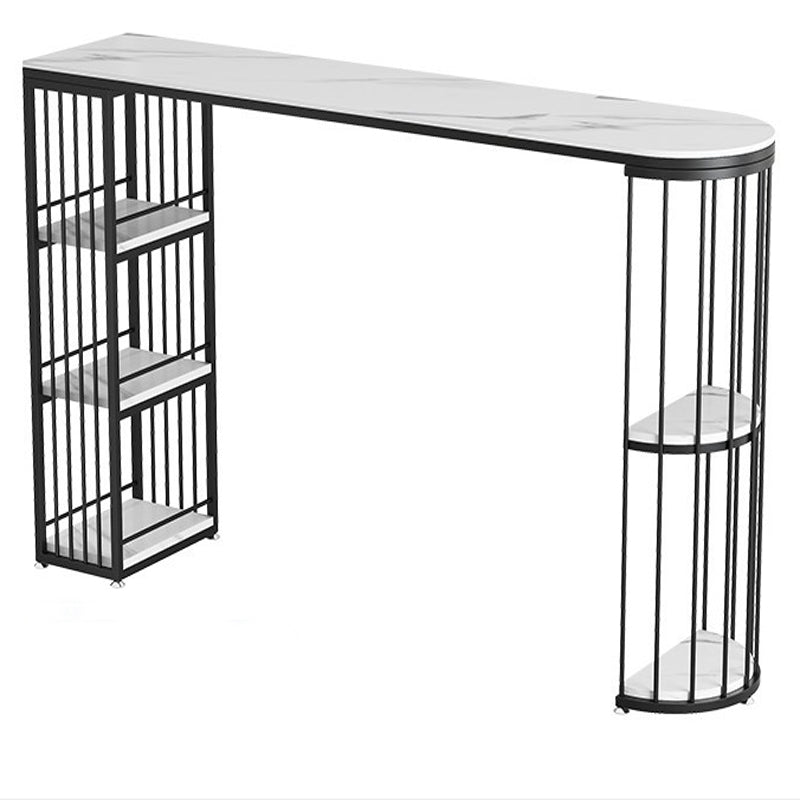 Stone Bar Dining Table Glam Bar Table with Double Pedestal for Dining Room Kitchen Clearhalo 'Bar Furniture' 'Bar Tables' 'bar_tables' 'furn' 'furn_bar_tables' 'Furniture' 'furniture_bar_tables' 'Kitchen & Dining Furniture' 4926217