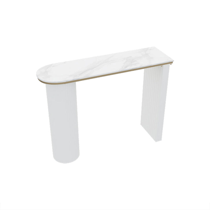 Stone Bar Dining Table Modern Oval Bar Table with Double Pedestal for Kitchen Dining Room 47.2"L x 15.7"W x 41.3"H White Without Chairs Clearhalo 'Bar Furniture' 'Bar Tables' 'bar_tables' 'furn' 'furn_bar_tables' 'Furniture' 'furniture_bar_tables' 'Kitchen & Dining Furniture' 4926244