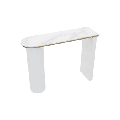 Stone Bar Dining Table Modern Oval Bar Table with Double Pedestal for Kitchen Dining Room 47.2"L x 15.7"W x 41.3"H White Without Chairs Clearhalo 'Bar Furniture' 'Bar Tables' 'bar_tables' 'furn' 'furn_bar_tables' 'Furniture' 'furniture_bar_tables' 'Kitchen & Dining Furniture' 4926244