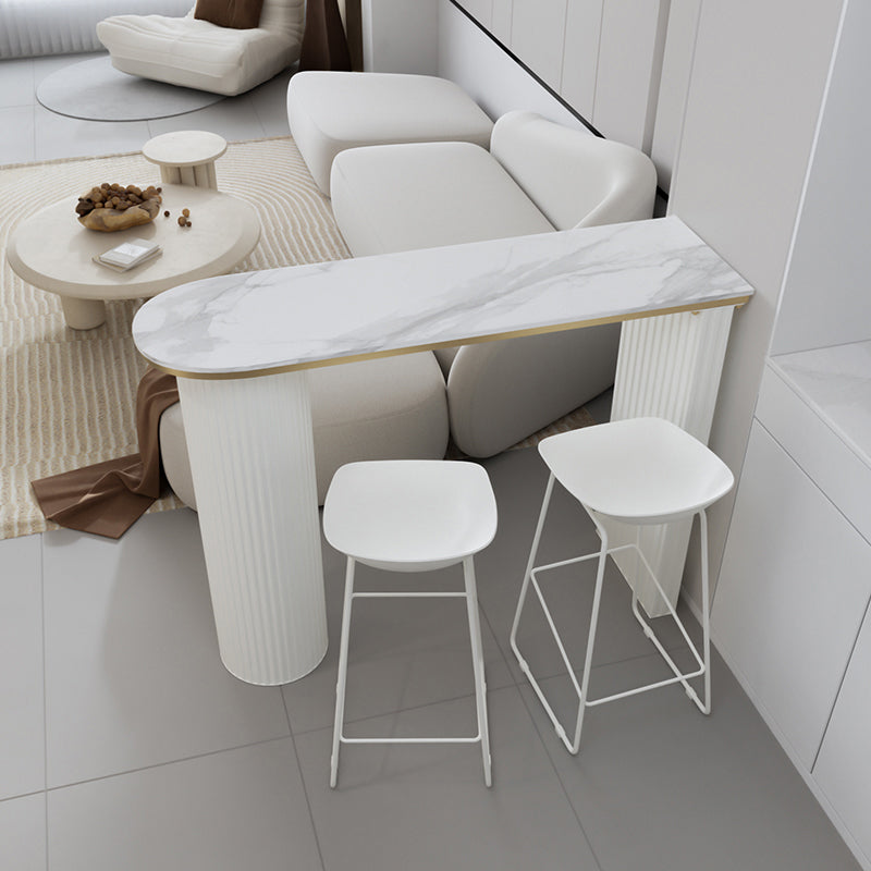 Stone Bar Dining Table Modern Oval Bar Table with Double Pedestal for Kitchen Dining Room 63"L x 15.7"W x 41.3"H White Without Chairs Clearhalo 'Bar Furniture' 'Bar Tables' 'bar_tables' 'furn' 'furn_bar_tables' 'Furniture' 'furniture_bar_tables' 'Kitchen & Dining Furniture' 4926247