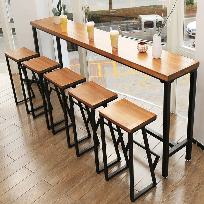 Solid Wood Bar Table Industrial Bar Table with Trestle Base in Black 70.9"L x 15.7"W x 41.3"H Without Chairs Clearhalo 'Bar Furniture' 'Bar Tables' 'bar_tables' 'furn' 'furn_bar_tables' 'Furniture' 'furniture_bar_tables' 'Kitchen & Dining Furniture' 4926313