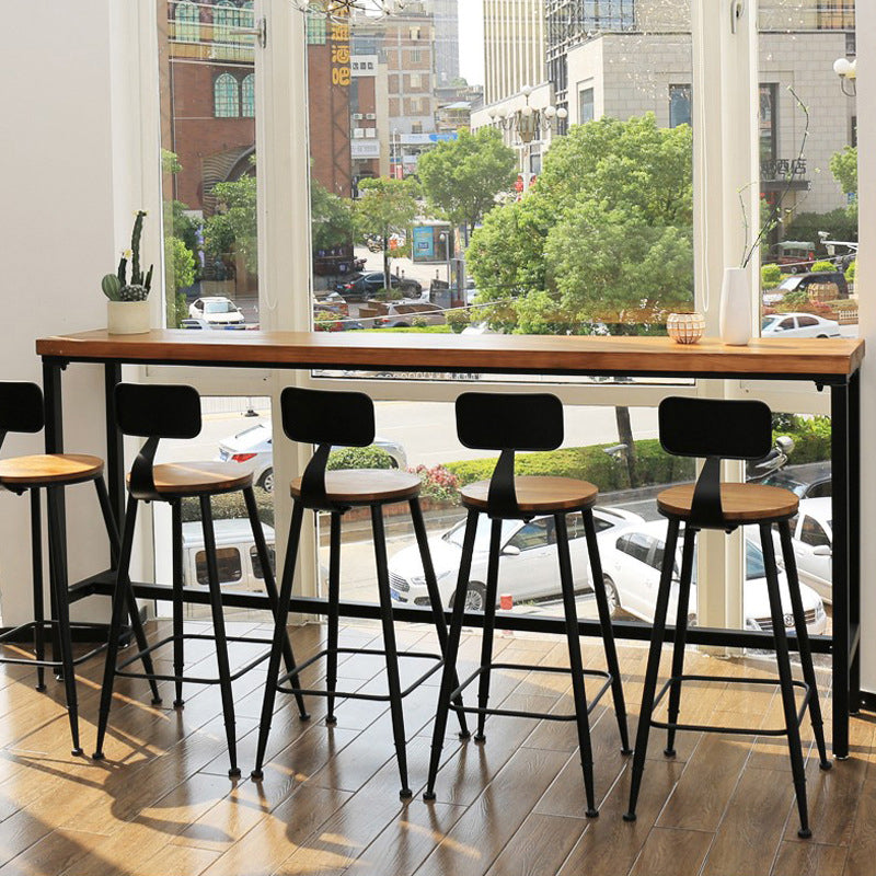 Solid Wood Bar Table Industrial Bar Table with Trestle Base in Black 63"L x 15.7"W x 41.3"H Without Chairs Clearhalo 'Bar Furniture' 'Bar Tables' 'bar_tables' 'furn' 'furn_bar_tables' 'Furniture' 'furniture_bar_tables' 'Kitchen & Dining Furniture' 4926314