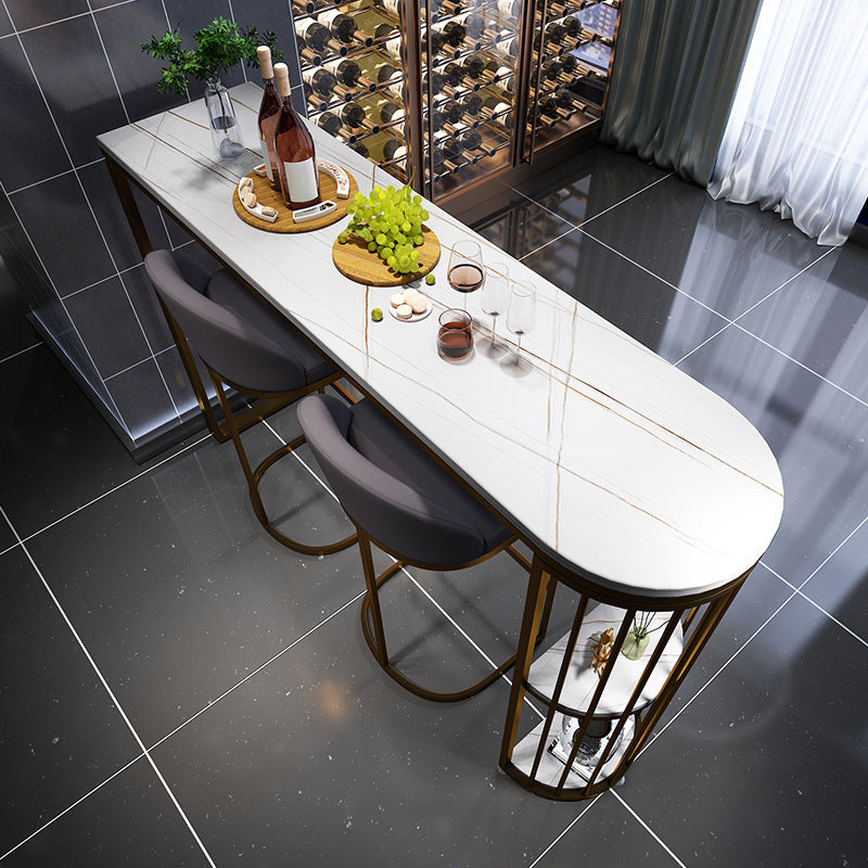Stone White Bar Table Traditional Luxury Bar Dining Table with Sled Base Clearhalo 'Bar Furniture' 'Bar Tables' 'bar_tables' 'furn' 'furn_bar_tables' 'Furniture' 'furniture_bar_tables' 'Kitchen & Dining Furniture' 4926335