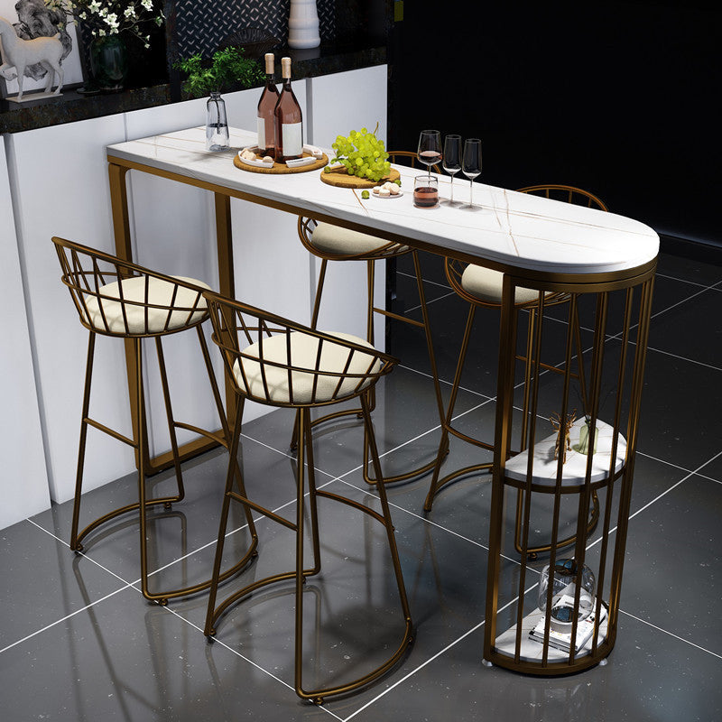 Stone White Bar Table Traditional Luxury Bar Dining Table with Sled Base Clearhalo 'Bar Furniture' 'Bar Tables' 'bar_tables' 'furn' 'furn_bar_tables' 'Furniture' 'furniture_bar_tables' 'Kitchen & Dining Furniture' 4926337
