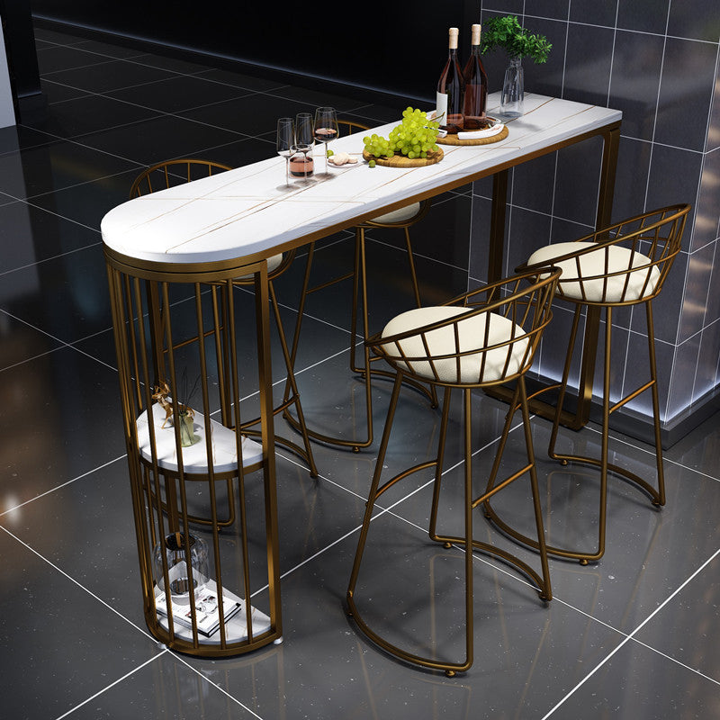 Stone White Bar Table Traditional Luxury Bar Dining Table with Sled Base Clearhalo 'Bar Furniture' 'Bar Tables' 'bar_tables' 'furn' 'furn_bar_tables' 'Furniture' 'furniture_bar_tables' 'Kitchen & Dining Furniture' 4926338