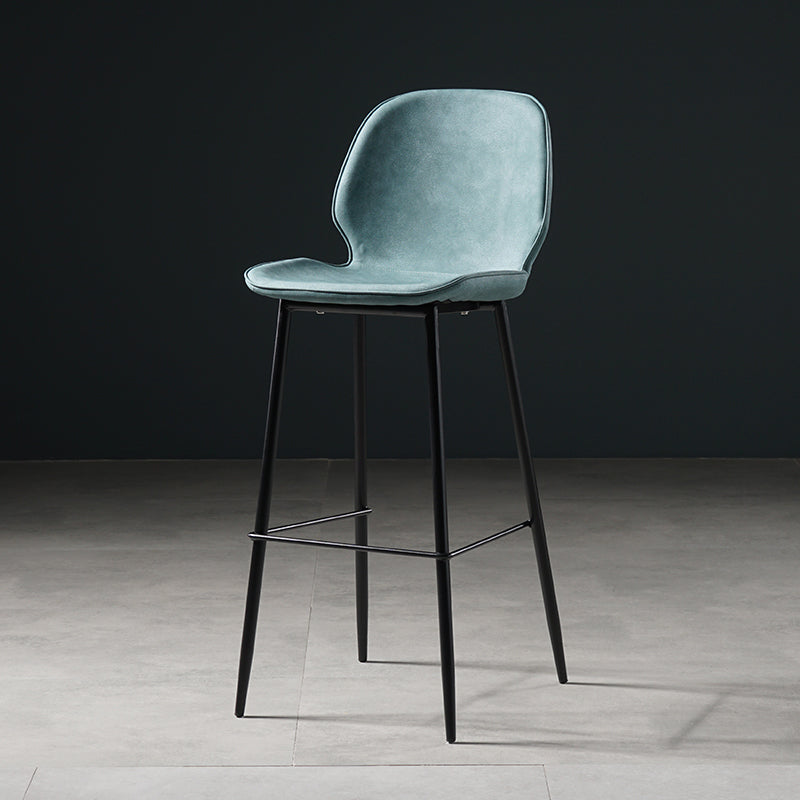 Scandinavian Footrest Matte Finish Barstool Restaurant Leather Stool Blue 1 Piece Counter Stool(26"H) Clearhalo 'Bar Furniture' 'Bar Stools' 'bar_stools' 'furn' 'furn_bar_stools' 'Furniture' 'furniture_bar_stools' 'Kitchen & Dining Furniture' 4926607