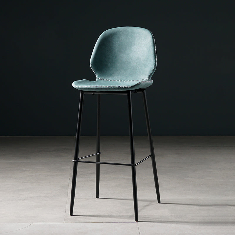 Scandinavian Footrest Matte Finish Barstool Restaurant Leather Stool Lake Blue 1 Piece Bar Stool(30"H) Clearhalo 'Bar Furniture' 'Bar Stools' 'bar_stools' 'furn' 'furn_bar_stools' 'Furniture' 'furniture_bar_stools' 'Kitchen & Dining Furniture' 4926631