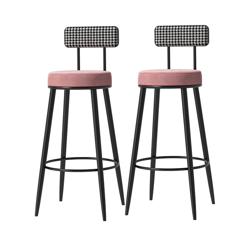 Scandinavian Matte Finish Velvet Barstool Footrest Coffee Shop Stool Pink 2 Piece Set Counter Stool(26"H) Clearhalo 'Bar Furniture' 'Bar Stools' 'bar_stools' 'furn' 'furn_bar_stools' 'Furniture' 'furniture_bar_stools' 'Kitchen & Dining Furniture' 4926654