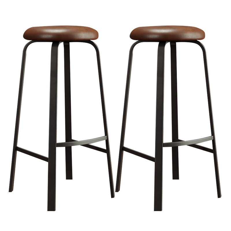 Contemporary Matte Finish Upholstered Stool Footrest Iron Bar Stool Brown 2 Piece Set Clearhalo 'Bar Furniture' 'Bar Stools' 'bar_stools' 'furn' 'furn_bar_stools' 'Furniture' 'furniture_bar_stools' 'Kitchen & Dining Furniture' 4926752
