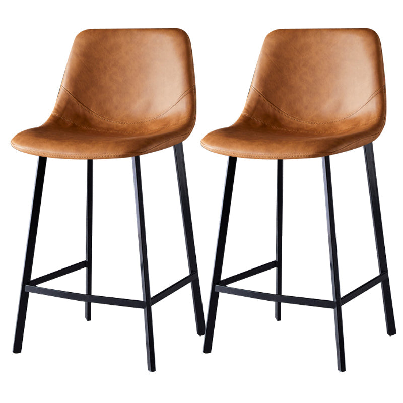 Scandinavian Leather Restaurant Stool Matte Finish Footrest Barstool Brown 2 Piece Set Counter Stool(26"H) Clearhalo 'Bar Furniture' 'Bar Stools' 'bar_stools' 'furn' 'furn_bar_stools' 'Furniture' 'furniture_bar_stools' 'Kitchen & Dining Furniture' 4926823