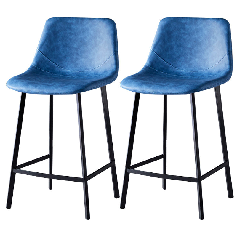 Scandinavian Leather Restaurant Stool Matte Finish Footrest Barstool Blue 2 Piece Set Counter Stool(26"H) Clearhalo 'Bar Furniture' 'Bar Stools' 'bar_stools' 'furn' 'furn_bar_stools' 'Furniture' 'furniture_bar_stools' 'Kitchen & Dining Furniture' 4926824