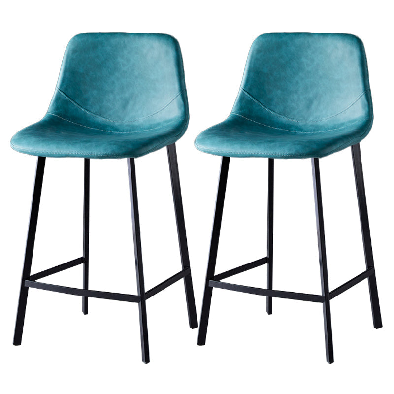 Scandinavian Leather Restaurant Stool Matte Finish Footrest Barstool Lake Blue 2 Piece Set Counter Stool(26"H) Clearhalo 'Bar Furniture' 'Bar Stools' 'bar_stools' 'furn' 'furn_bar_stools' 'Furniture' 'furniture_bar_stools' 'Kitchen & Dining Furniture' 4926834
