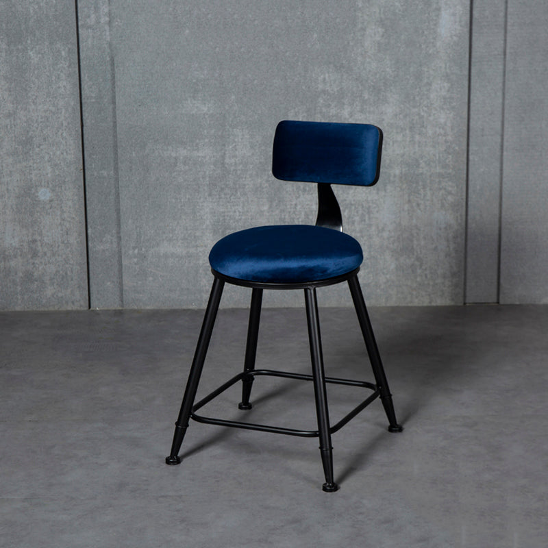 Industrial Armless Backrest Counter Stool Steel Cafe Bar Stool with Velvet Cushion Dark Blue 1 Piece Short Stool(18"H) Clearhalo 'Bar Furniture' 'Bar Stools' 'bar_stools' 'furn' 'furn_bar_stools' 'Furniture' 'furniture_bar_stools' 'Kitchen & Dining Furniture' 4926922