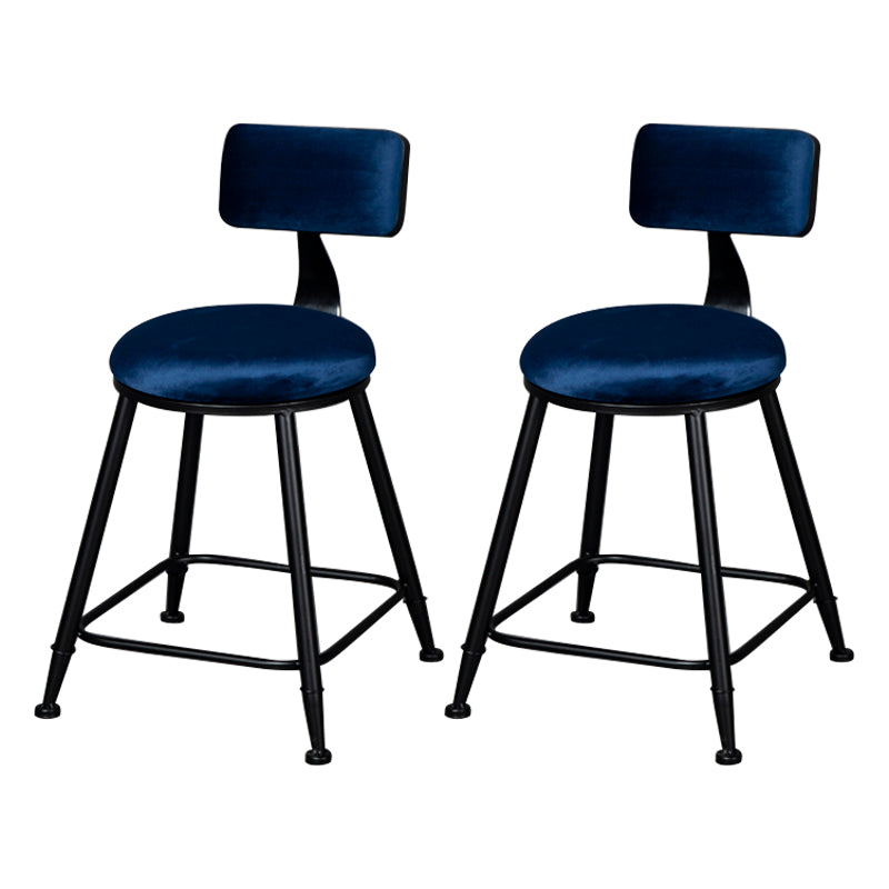 Industrial Armless Backrest Counter Stool Steel Cafe Bar Stool with Velvet Cushion Dark Blue 2 Piece Set Short Stool(18"H) Clearhalo 'Bar Furniture' 'Bar Stools' 'bar_stools' 'furn' 'furn_bar_stools' 'Furniture' 'furniture_bar_stools' 'Kitchen & Dining Furniture' 4926923