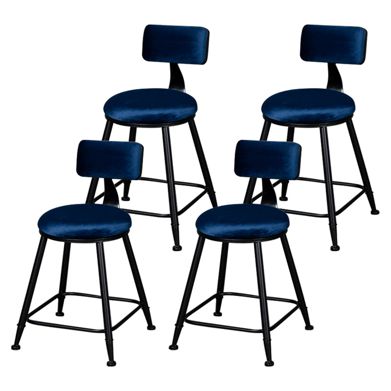 Industrial Armless Backrest Counter Stool Steel Cafe Bar Stool with Velvet Cushion Dark Blue 4 Piece Set Short Stool(18"H) Clearhalo 'Bar Furniture' 'Bar Stools' 'bar_stools' 'furn' 'furn_bar_stools' 'Furniture' 'furniture_bar_stools' 'Kitchen & Dining Furniture' 4926925