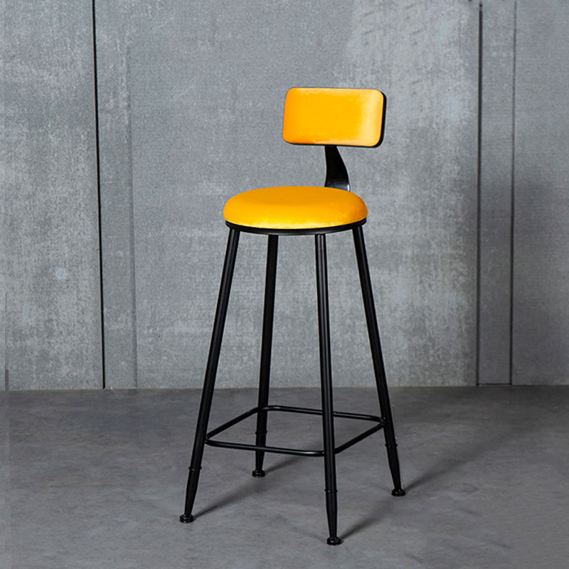 Industrial Armless Backrest Counter Stool Steel Cafe Bar Stool with Velvet Cushion Yellow 1 Piece Clearhalo 'Bar Furniture' 'Bar Stools' 'bar_stools' 'furn' 'furn_bar_stools' 'Furniture' 'furniture_bar_stools' 'Kitchen & Dining Furniture' 4926927